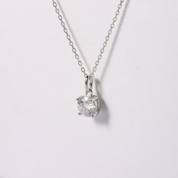 White Moissanite Sterling Silver Solitaire Pendant With Chain, 0.50ct