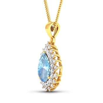 2.30ctw 14K Yellow Gold Pear  Aquamarine and White Diamond Pendant with
18 inch Cable Chain