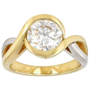 Two-Tone Bypass Moissanite Ring In 14K Gold Over Sterling Silver