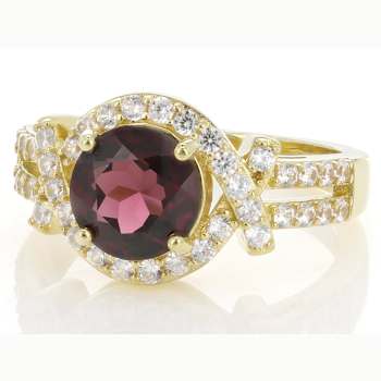Grape Color Garnet And White Zircon Ring In 18K Gold Over Sterling
Silver 2.45ctw