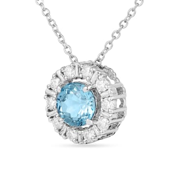 Swiss Blue Topaz Birthstone Necklace with Moissanite Accents Sterling
Silver  Pendant with Chain