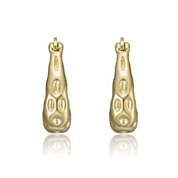 Openwork U-Shaped Oblong Hoop Earrings In 14K Gold Over Brass