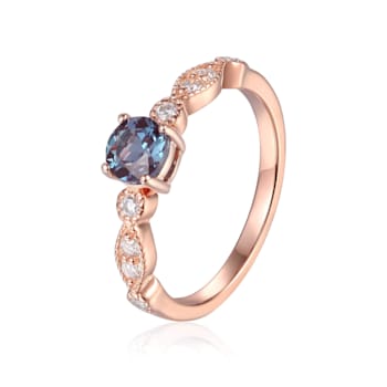Blue Lab Created Alexandrite with Moissanite Accents 14K Rose Gold Over
Sterling Silver Ring