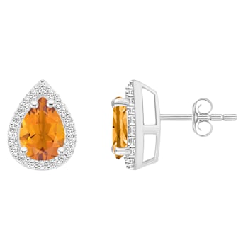 7x5mm Pear Shape Citrine And Created White Sapphire 10k White Gold Halo
Stud Earrings