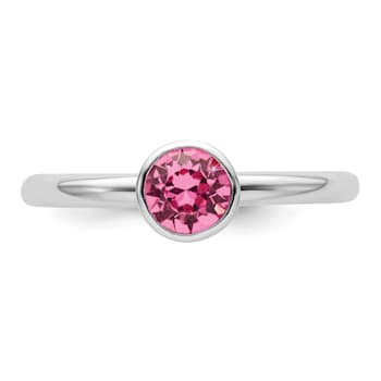 Sterling Silver Stackable Expressions High 5mm Pink Crystal Ring
