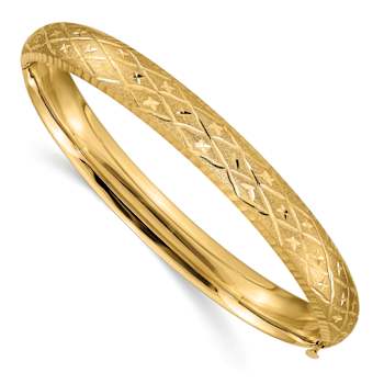 14k Yellow Gold 8.75mm Diamond-Cut Fancy Hinged Bangle Bracelet
