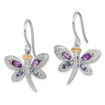Rhodium Over Sterling Silver with 14K Yellow Gold
Amethyst/Iolite/Diamond Dragonfly Earrings
