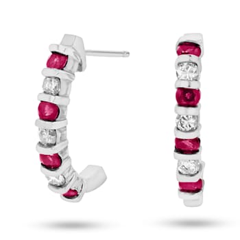 0.90ctw Ruby and Diamond J Hoop Earrings in 14k White Gold