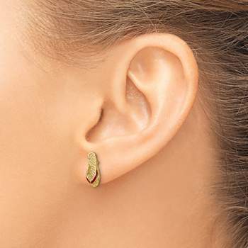 14k Yellow Gold 3D with Fuschia Enamel Single Flip-Flop Stud Earrings