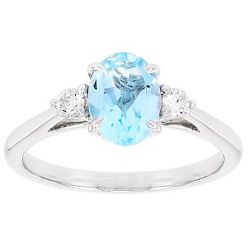 Sky Blue Topaz And Lab-Grown Diamond Three-Stone Ring In Sterling Silver
