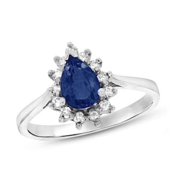 0.79ctw Sapphire and Diamond Halo Ring in 14k White Gold