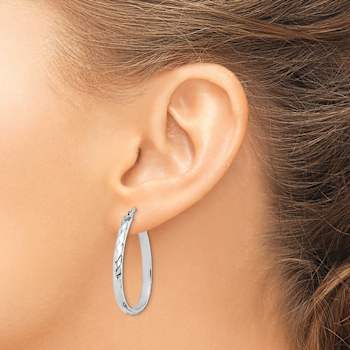 Rhodium Over Sterling Silver 4mm Textured Hoop Earrings