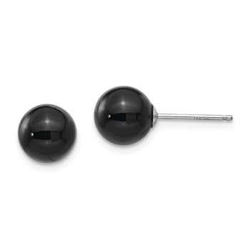 Rhodium Over 14K White Gold Onyx Bead Earrings