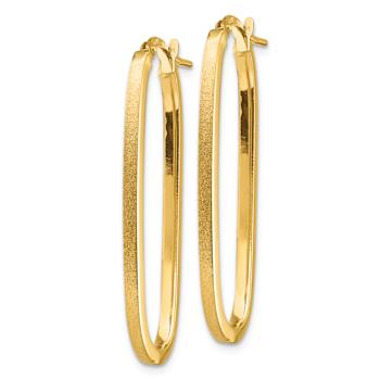 14k Yellow Gold Polished and Satin 1 1/2" Oval Hoop Earrings