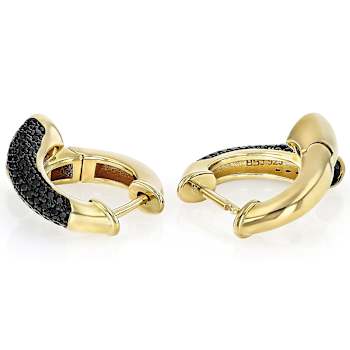 Black Spinel Bypass Hoop Earrings In 18K Gold Over Sterling Silver
