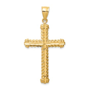 14K Yellow Gold Diamond-cut Cross Pendant