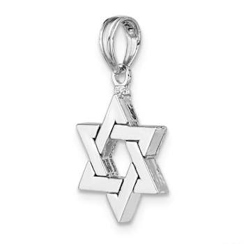 Rhodium Over 14k White Gold Polished Star of David Pendant