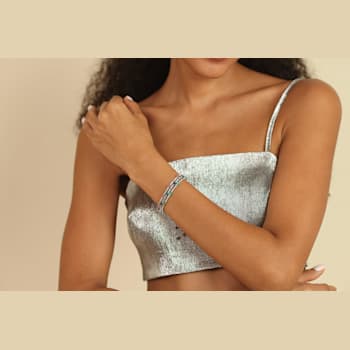Rhodium Over Sterling Silver Oval Pink Sapphire and White Zircon Bolo
Bracelet 1.1ctw