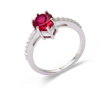 Red Lab Created Ruby with Moissanite Accents Sterling Silver Pear Shape
Teardrop Solitaire Ring