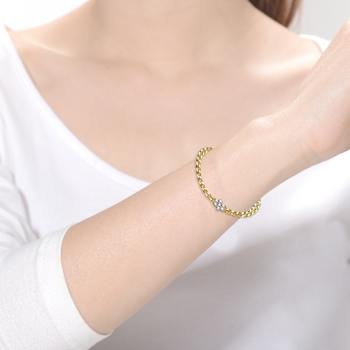 Flower Bloom CZ Bracelet In 14K Gold Over Brass