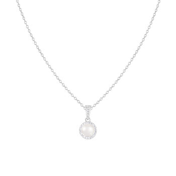 6-6½mm Cultured Freshwater Pearl and Cubic Zirconia Rhodium Over
Sterling Silver Pendant
