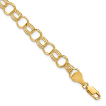 14k Yellow Gold 7mm Solid Triple Link Charm Bracelet