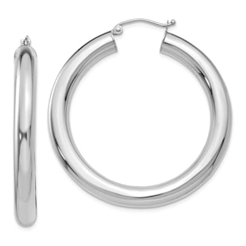 Rhodium Over 14k White Gold 1 9/16" Polished Hoop Earrings