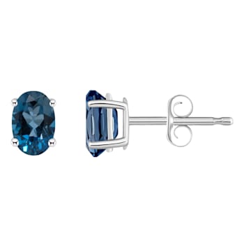 6x4mm Oval London Blue Topaz 14k White Gold Stud Earrings