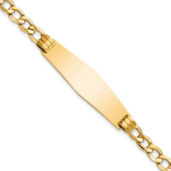14k Yellow Gold Polished Soft Diamond Shape Cuban Link ID Bracelet
