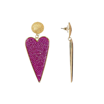 Off Park® Collection, Gold Tone Heart Shape Fushia Crystal Drop Dangle Earring