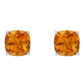 6mm Square Cushion Citrine Rhodium Over Sterling Silver Stud Earrings