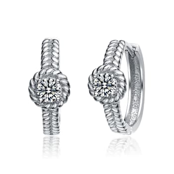 CZ Cable Hoop Earrings In Sterling Silver