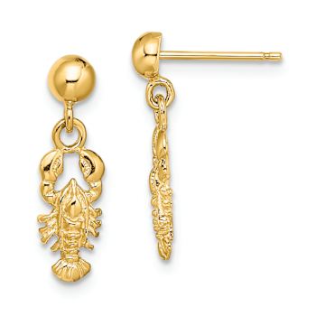14K Yellow Gold Textured Lobster Dangle Earrings