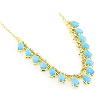 Turquoise Dangle Station Necklace In 18K Gold Over Sterling Silver