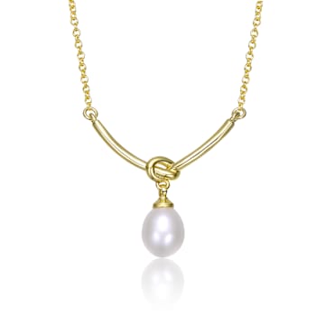 Pear Shape Freshwater Pearl Y-Necklace In 14K Gold Over Sterling Silver