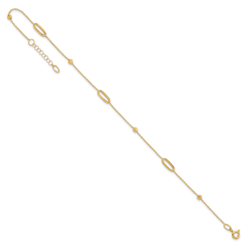 14K Yellow Gold Polished Diamond-cut Beads with 1-inch Extension Anklet