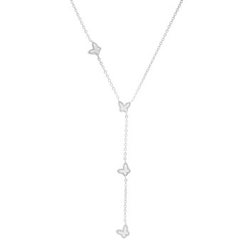 5mm Mother Of Pearl Rhodium Over Sterling Silver Butterfly Necklace