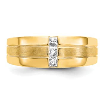 14K Yellow Gold Lab Grown Diamond Polished and Satin Men's Ring