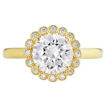 Round CZ Ring With Halo In 18K Over Sterling Silver