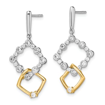 14K Two-tone Lab Grown Diamond SI1/SI2, G H I, Fancy Square Drop Post Earrings