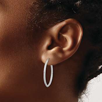 Rhodium Over 14k White Gold 1 5/16" Polished Hoop Earrings