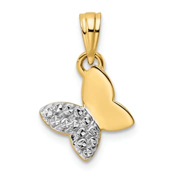 14K Two-tone Gold Half Diamond-Cut Butterfly Pendant