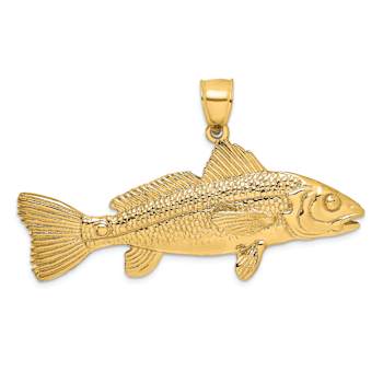 14k Yellow Gold Textured Red Fish Pendant