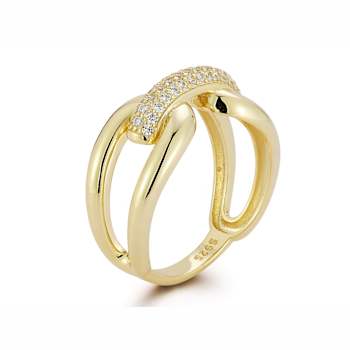 Sterling Statements 14K Yellow Gold Over Sterling Silver Pave Bold Link Ring