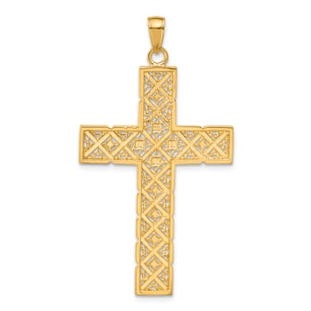 14k Two-tone Gold Textured Latin Cross Pendant