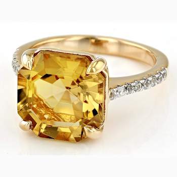 Champagne Quartz Asscher Ring In 18K Gold Over Sterling Silver 5.39ctw