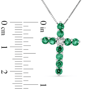 1.33ctw Emerald and Diamond Cross Pendant in 14K White Gold