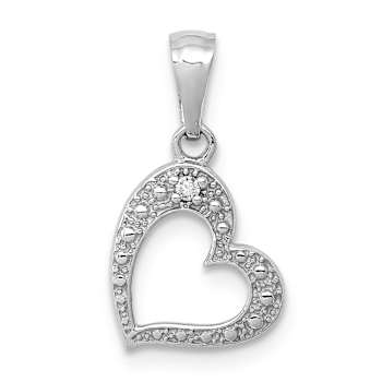 Rhodium Over 10k White Gold Diamond Heart Pendant