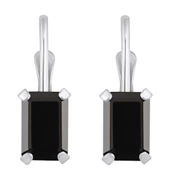 6x4mm Emerald Cut Black Onyx Rhodium Over 10k White Gold Drop Earrings