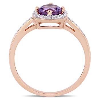 Amethyst and Diamond 10K Rose Gold Halo Ring 0.79ctw